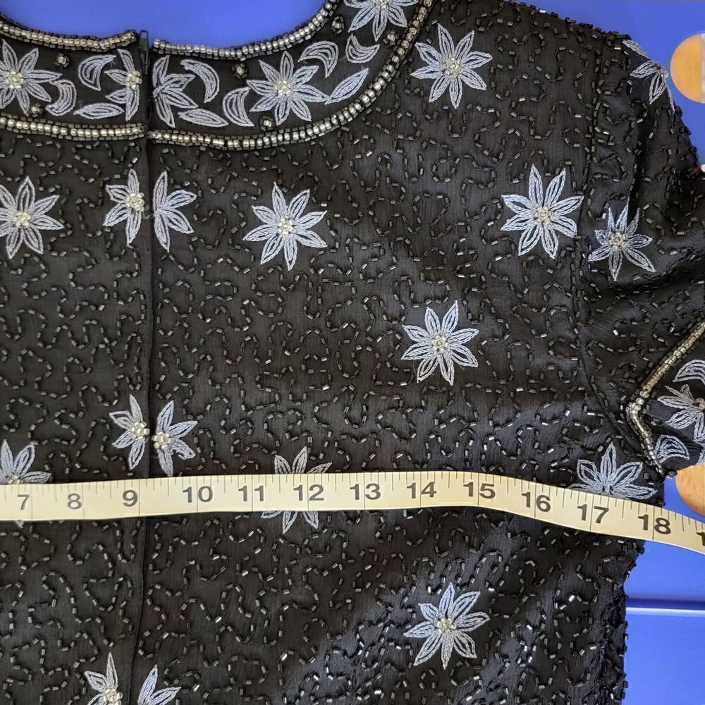 Cote D Azur Bead Embellished Cropped Silk Blouse Size Medium - Picture 6 of 13
